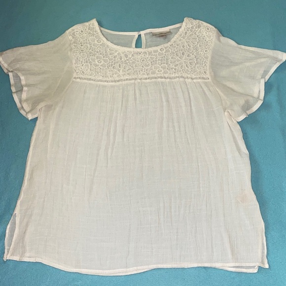 AVENUE gauzy semi sheer white lace flutter short sleeve pullover top size 18-20 - Picture 1 of 11